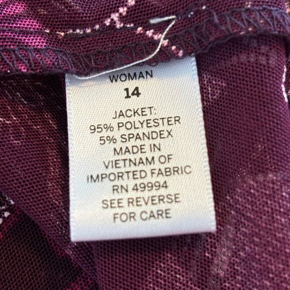 Dress Barn Wms 14 Plum Sheer Floral Open Front Longline Cardigan Elegant Party - Picture 9 of 10